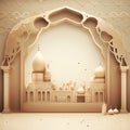 illustration of Eid Mubarak greeting background glow islamic mosque, Generative ai Royalty Free Stock Photo
