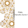 Illustration of Eid Mubarak greeting card with round ornate moroccam ornament.