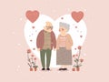 Illustration of Elderly Couple Celebrating Valentine\'s Day