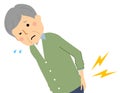 It is an illustration of an elderly man who has pain in the lower back.