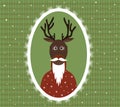 Illustration of an elderly stag with a beard, glasses and a cardigan in a patterned frame Royalty Free Stock Photo
