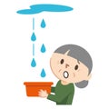 Illustration of an elderly woman suffering from rain leak