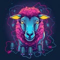 Illustration of electric sheep inspired by Philip k Dick science fiction novel about androids dream. Generative AI