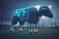 Illustration of electric sheep inspired by Philip k Dick science fiction novel about androids dream. Generative AI