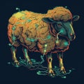 Illustration of electric sheep inspired by Philip k Dick science fiction novel about androids dream. Generative AI