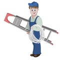 Illustration of electrician or cable guy standing with a ladder and a cable Royalty Free Stock Photo