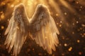 Elegant background with copy space, angel wings and light rays on brown bokeh background Royalty Free Stock Photo