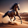 Illustration of an elegant horse running in the middle of the desert. Royalty Free Stock Photo