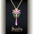 Legant pendant with precious stones and the inscription jewelry collection Royalty Free Stock Photo