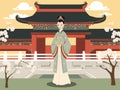 Illustration of Elegant Royal Chinese Lady in Traditional Attire