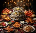 illustration - an elegant seafood buffet table Royalty Free Stock Photo