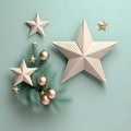 Illustration elegantly arranged: stars, baubles and a pine branch. The Christmas star as a symbol of the birth of the savior Royalty Free Stock Photo