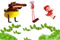Illustration Elements Set: Wolf, Girl, Grass, Swing. Royalty Free Stock Photo