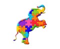 Illustration of an elephant of colorful puzzles on an isolated background