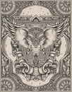 illustration elephant head engraving ornament style with mask Royalty Free Stock Photo