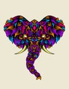 Illustration elephant head with vintage colorful ornament