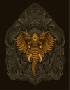Illustration Elephant head with vintage engraving ornament Royalty Free Stock Photo