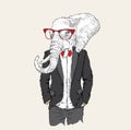 Illustration of elephant hipster dressed up in jacket, pants and sweater. Vector illustration