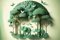 Illustration of elephants in green trees forest,Creative Origami design world environment Royalty Free Stock Photo