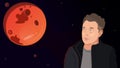 Illustration of Elon Musk and the planet Mars. Famous founder