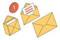 Illustration of email envelopes and notification icon isolated on white background, representing communication Royalty Free Stock Photo