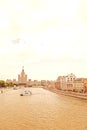 Embankment of Moscow river with view of hotel Ukraina