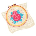 Illustration of embroidery hoops needlework item. Handicraft and hand made. Feminine creativity hobby and shopping.