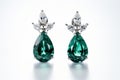 illustration of emerald earrings white background, Generative ai Royalty Free Stock Photo