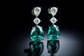 illustration of emerald earrings white background, Generative ai Royalty Free Stock Photo