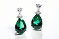 illustration of emerald earrings white background, Generative ai Royalty Free Stock Photo