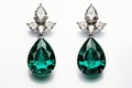illustration of emerald earrings white background, Generative ai Royalty Free Stock Photo
