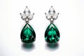 illustration of emerald earrings white background, Generative ai Royalty Free Stock Photo