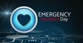 Illustration of emergency number day text with blue heart shape, copy space Royalty Free Stock Photo