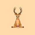 Illustration emoji character cartoon deer chewing popcorn, watching movie 3D glasses sticker emoticon for site