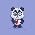 Illustration Emoji character cartoon Panda nervous with cup of coffee sticker emoticon