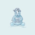 Illustration emoji character cartoon sleepy rhinoceros in nightcap with pillow sticker emoticon Royalty Free Stock Photo