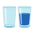 Illustration of an empty glass and a glass half full, , representing optimism and perspective on lifes situations Royalty Free Stock Photo
