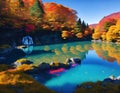 The enchanting Blue Pond in Hokkaido with its deep blue color and surrounding autumn foliage