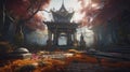 illustration, enchanting world, the temple colored, ai generative