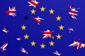 Illustration of the England flag and the European Union flag with a missing star