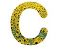 Illustration of the English letter C in a floral pattern on a white background