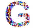 Illustration of the English letter G in a colorful pattern on a white background