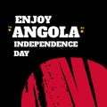 Illustration of enjoy angola independence day text with red patterns on black background