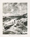 19th century illustration of a Torpedo boat in heavy weather