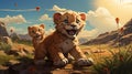 Illustration of Envision lion cubs testing their roar