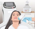 Illustration. Epilation hair removal procedure on a womanâs face. Beautician doing laser rejuvenation in a beauty salon