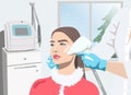 Illustration. Epilation hair removal procedure on a womanÃ¢â¬â¢s face. Beautician doing laser rejuvenation