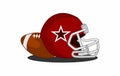 Illustration Equipment of American Footbal, Helmet and Ball.