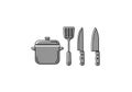 Basic kitchen utensils set: pot, spatula, chef knife, paring knife Royalty Free Stock Photo