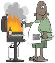 Ethnic man grilling hamburgers